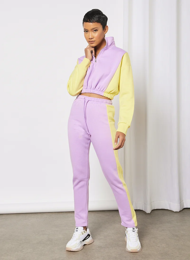 Sivvi x GenM Colourblock Cropped Sweatshirt Purple/Yellow