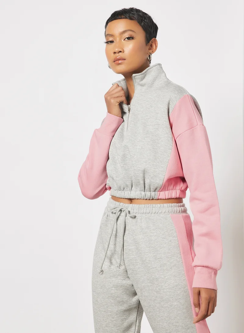 Sivvi x GenM Colourblock Cropped Sweatshirt Multicolour