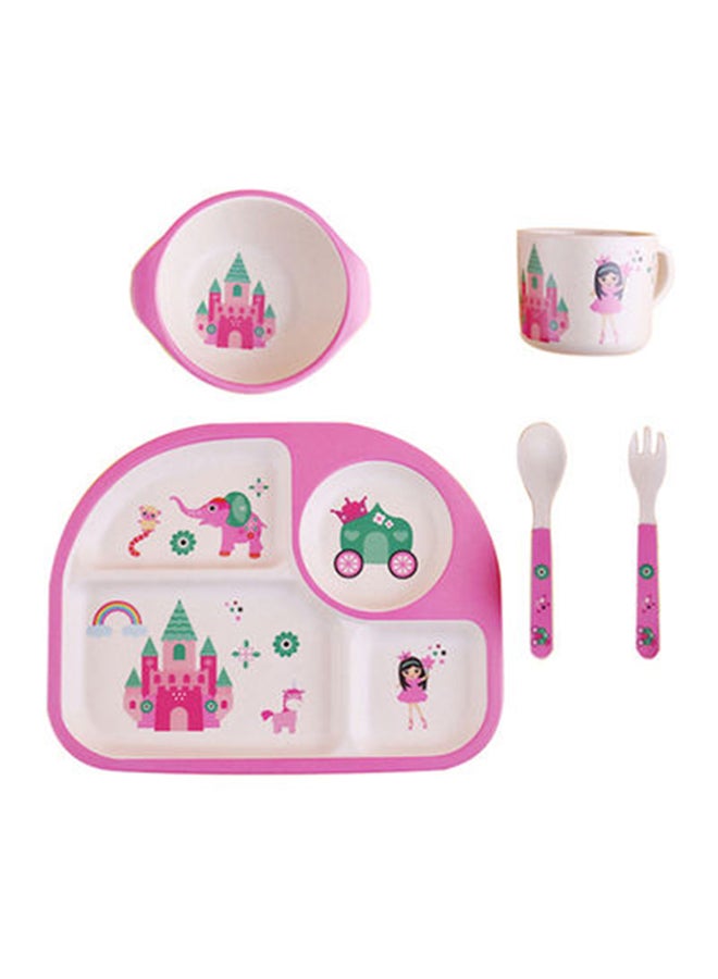 TD HOME 5 Pieces Eco-Friendly Bamboo Fiber Baby Feeding Tableware Set Newborns  -Pink