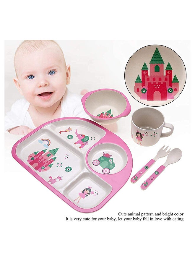 5 Pieces Eco-Friendly Bamboo Fiber Baby Feeding Tableware Set Newborns  -Pink - v1649596173/N18675389A_4