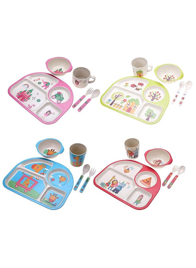 5 Pieces Eco-Friendly Bamboo Fiber Baby Feeding Tableware Set Newborns  -Pink - v1649596173/N18675389A_5