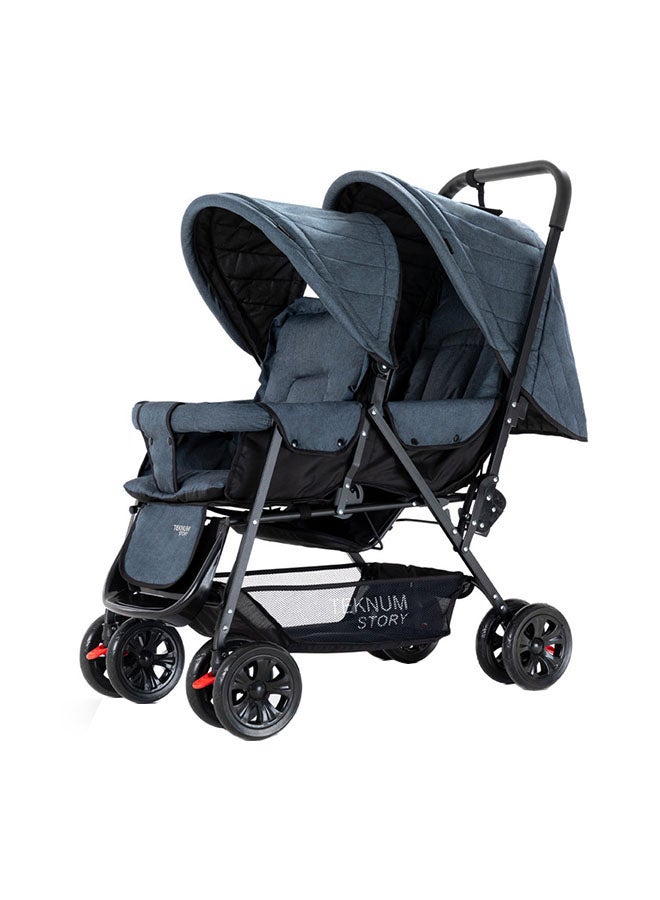 Double Baby Stroller Wide Seat And Canopy 360° Rotating Wheels 