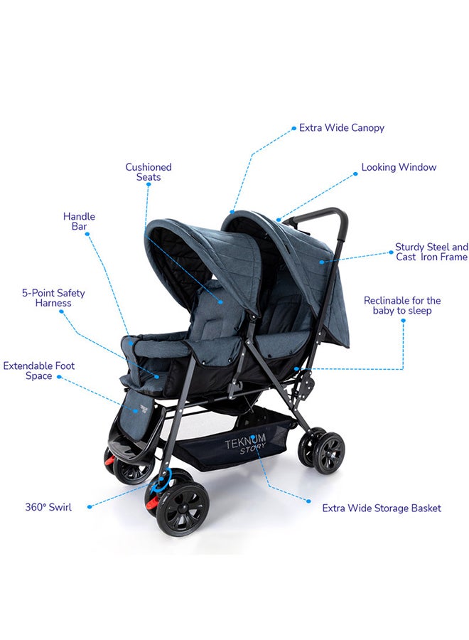 Double Baby Stroller Wide Seat And Canopy 360° Rotating Wheels - v1649596186/N33946793A_3