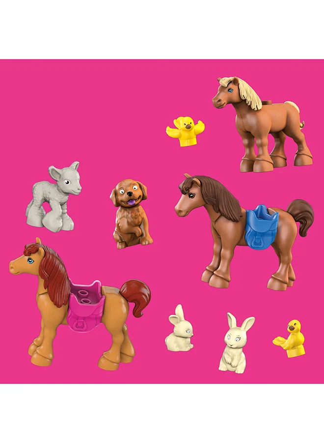 Barbie MEGA Barbie Pets Horse Stables Building Toy Playset with 3 Micro-Dolls, 9 Pets (304 Pieces)