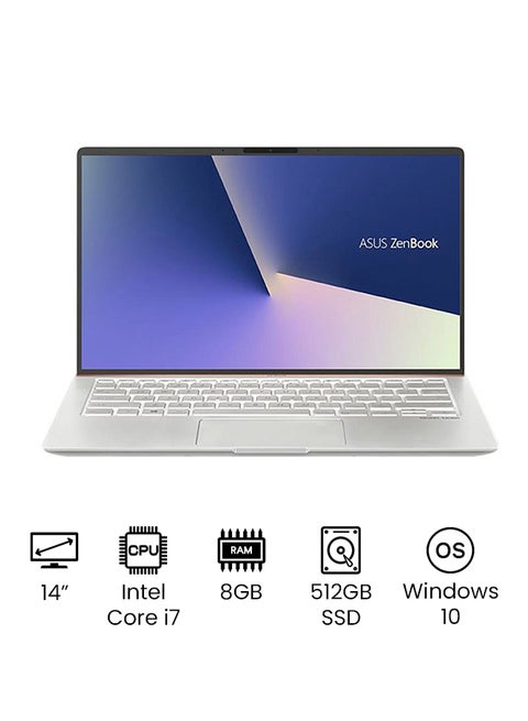 ZenBook 14 Laptop With 14-Inch Full HD Display, 10th Gen Core i7 10510U Processor/8GB RAM/512GB SSD/Intel UHD Graphics/Windows 10/International Version English Icicle Silver