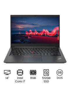 ThinkPad E14 Gen 2 (Upgraded Version) Laptop With 14 Inch Full HD Display, Core i7 Processor/8GB RAM/512GB SSD/DOS(Without windows)/2GB Nvidia GeForce MX450 /International Version English/Arabic Black