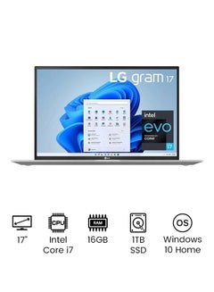 كمبيوتر جرام بشاشة مقاس 17 بوصة بدقةٍ عالية الوضوح رباعية، ومعالج كور i7-1165G7 من الجيل 11، وذاكرة رام سعة 16 جيجابايت، ومحرك أقراص SSD سعة 1 تيرابايت، وبطاقة رسومات إنتل أيريس XE english_arabic فضي