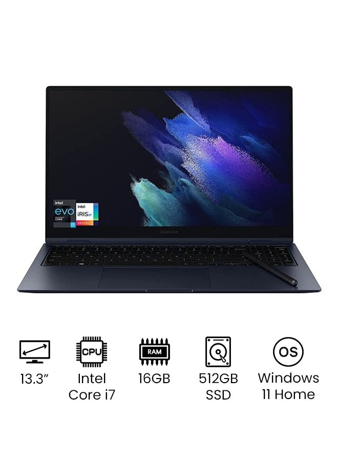 Samsung - Galaxy Book Pro 360 2-In-1 Convertible Laptop With 13.3-Inch Touchscreen Full HD Display, Core i7-1165G7 Processor/16GB RAM/512GB SSD/Intel Iris Xe Graphics/Windows 11 Home /International Version English Blue - Image 1