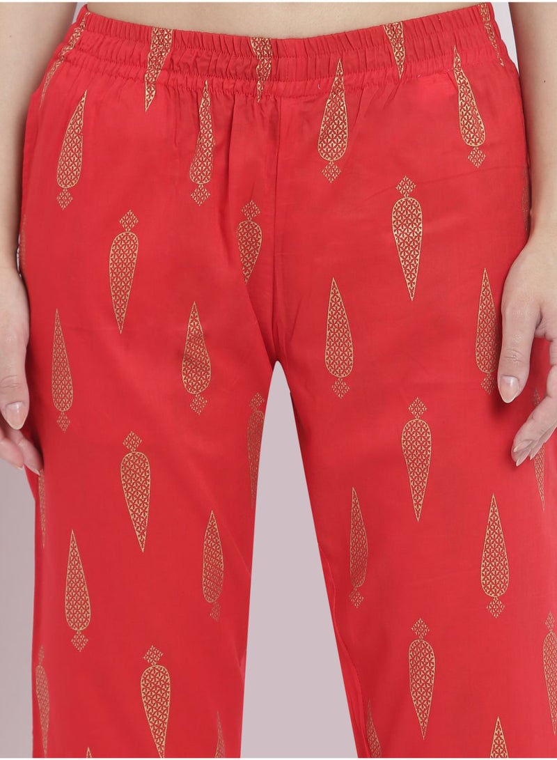 Aila - Casual Comfortable Relaxed Fit Three Quarter Pyjama Pants With Matching Scrunchie Red - Image 1