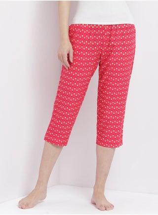 Casual Comfortable Relaxed Fit Three Quarter Pyjama Pants With Matching Scrunchie Pink - v1649661265/N50219524V_1