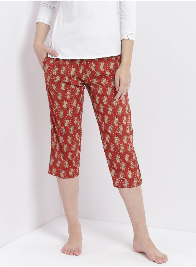 Aila Casual Comfortable Relaxed Fit Pyjama Pants With A Matching Scrunchie Rust  - Image 1