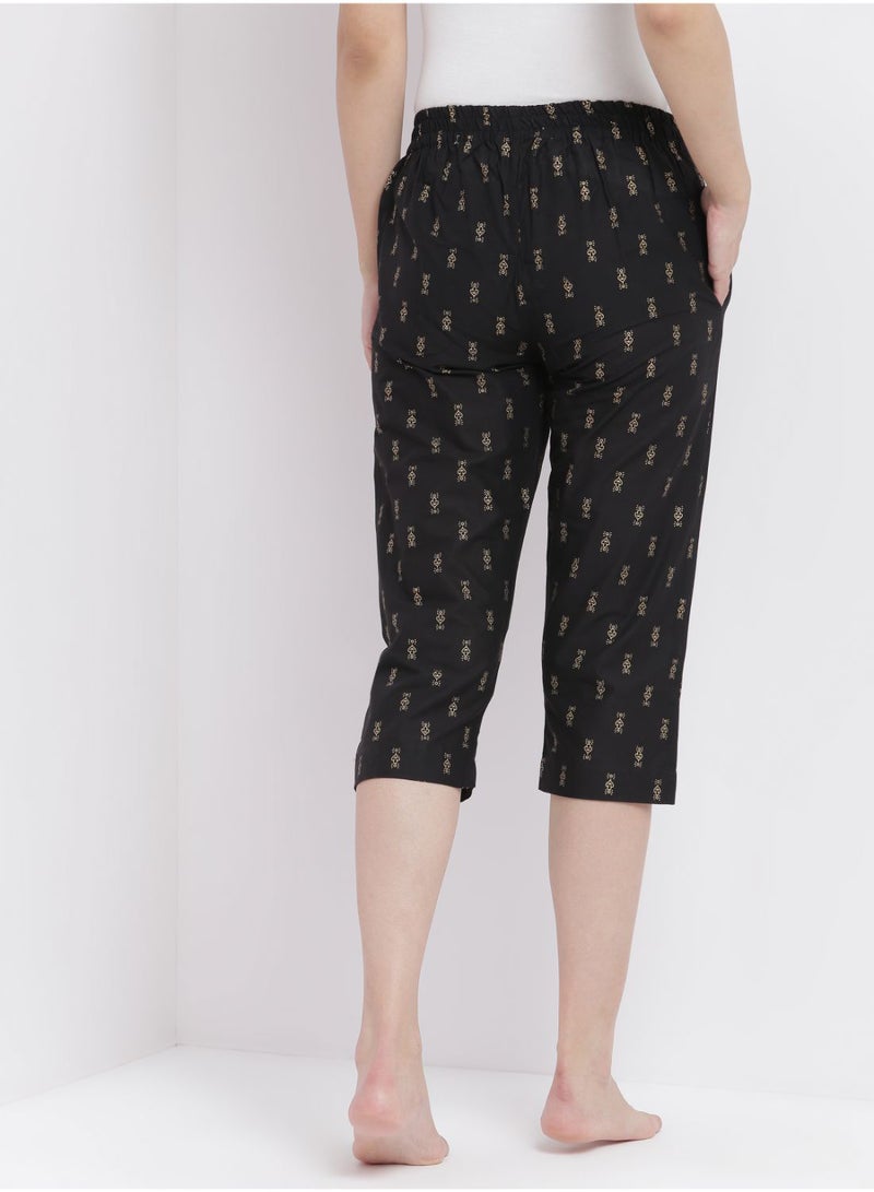 Aila Casual Comfortable Relaxed Fit Three Quarter Pyjama Pants With Matching Scrunchie Black - Image 2