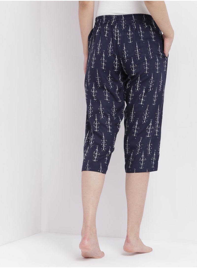 Aila - Casual Comfortable Relaxed Fit Three Quarter Pyjama Pants With Matching Scrunchie Blue - Image 1