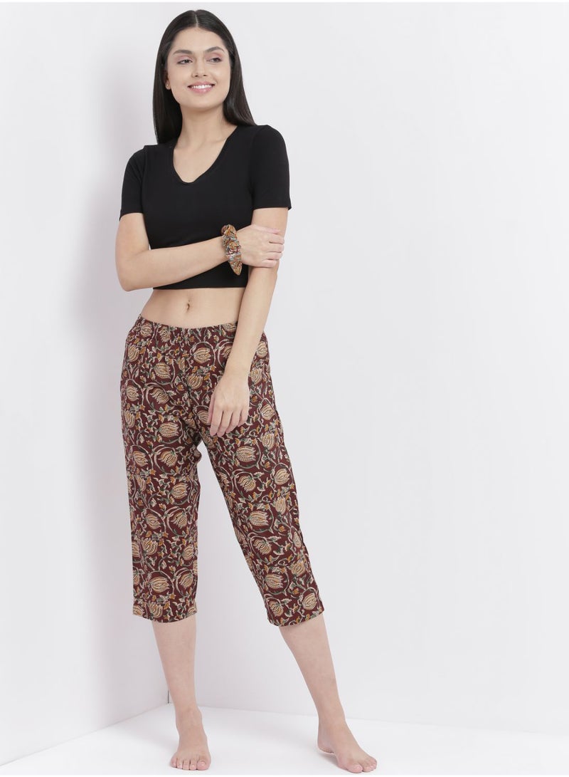 آيلا بنطال بيجامة كاجوال بمقاس مريح وطول ثلاثة أرباع مع ربطة سكرنشي متناسقة متعدد الألوان - Image 3