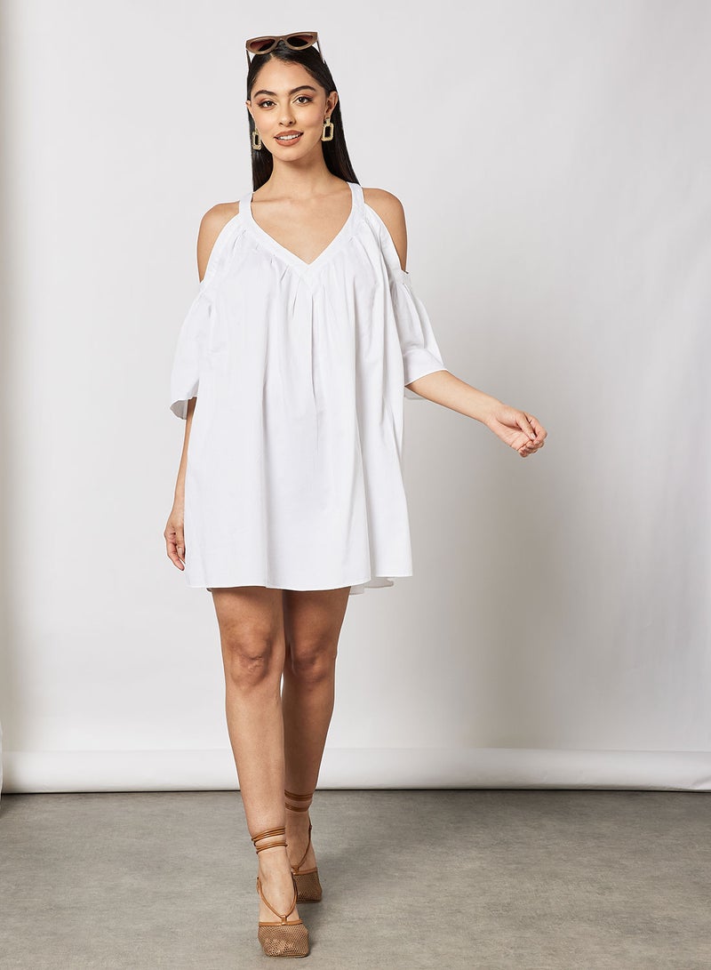 Aila Mini A Line Dress Cut Out Sleeves White  - Image 4