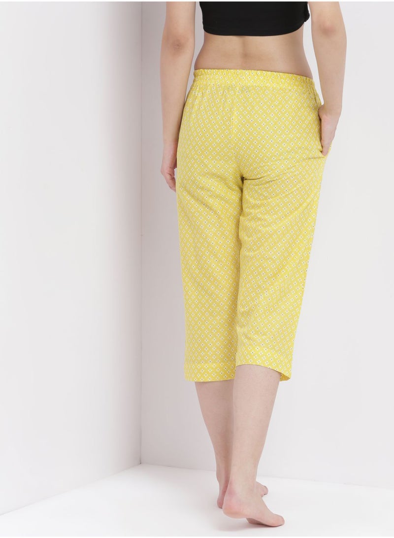 Aila - Casual Comfortable Relaxed Fit Three Quarter Pyjama Pants With Matching Scrunchie Yellow - Image 1