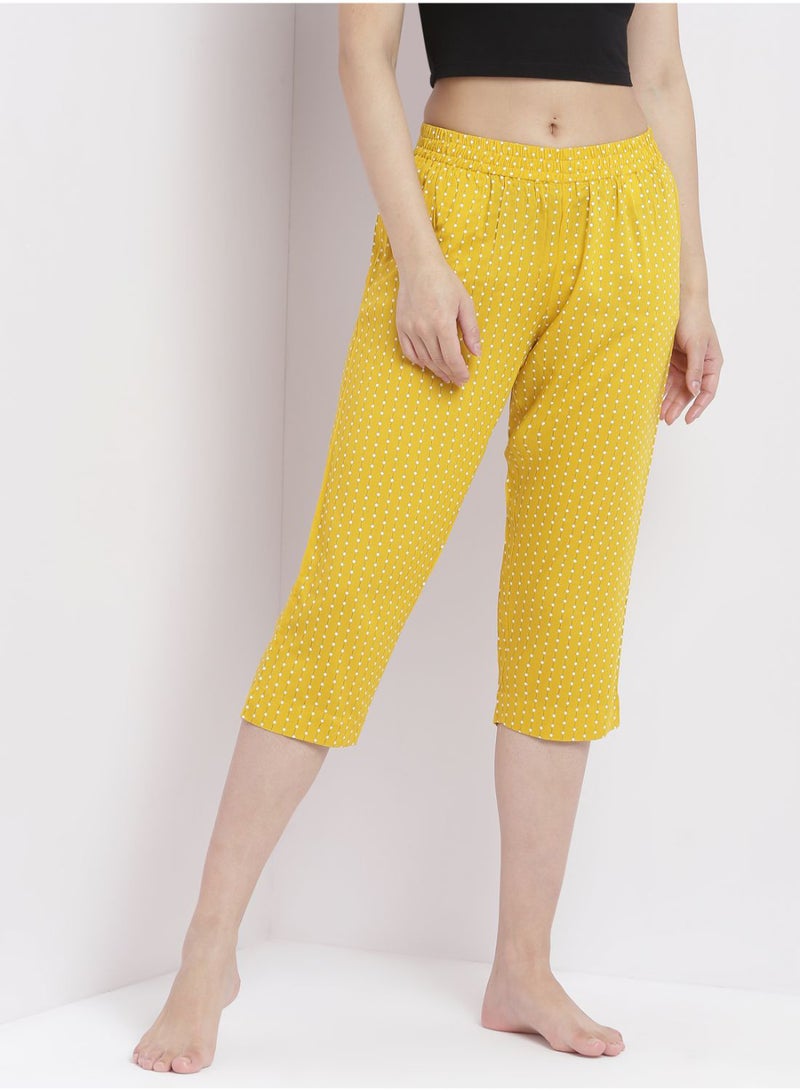 Aila Casual Comfortable Relaxed Fit Three Quarter Pyjama Pants With Matching Scrunchie Mustard  - Image 1