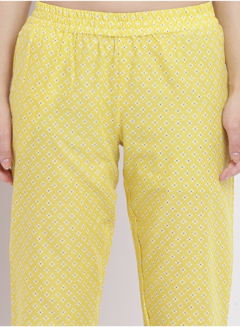 Aila - Casual Comfortable Relaxed Fit Three Quarter Pyjama Pants With Matching Scrunchie Yellow - Image 1