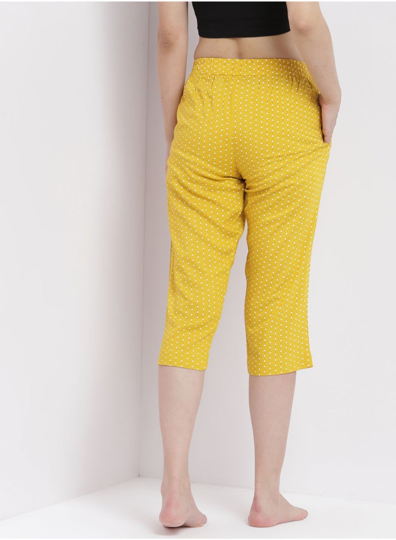 Aila Casual Comfortable Relaxed Fit Three Quarter Pyjama Pants With Matching Scrunchie Mustard  - Image 2