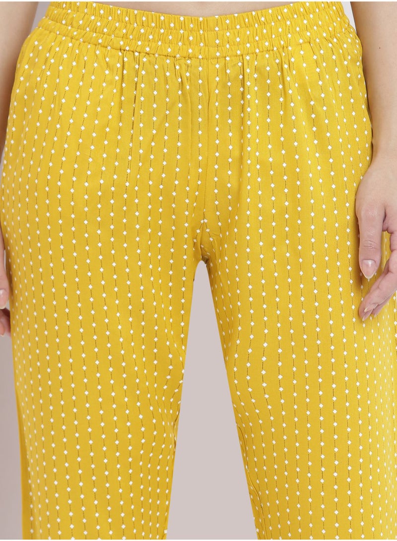 Aila Casual Comfortable Relaxed Fit Three Quarter Pyjama Pants With Matching Scrunchie Mustard  - Image 5