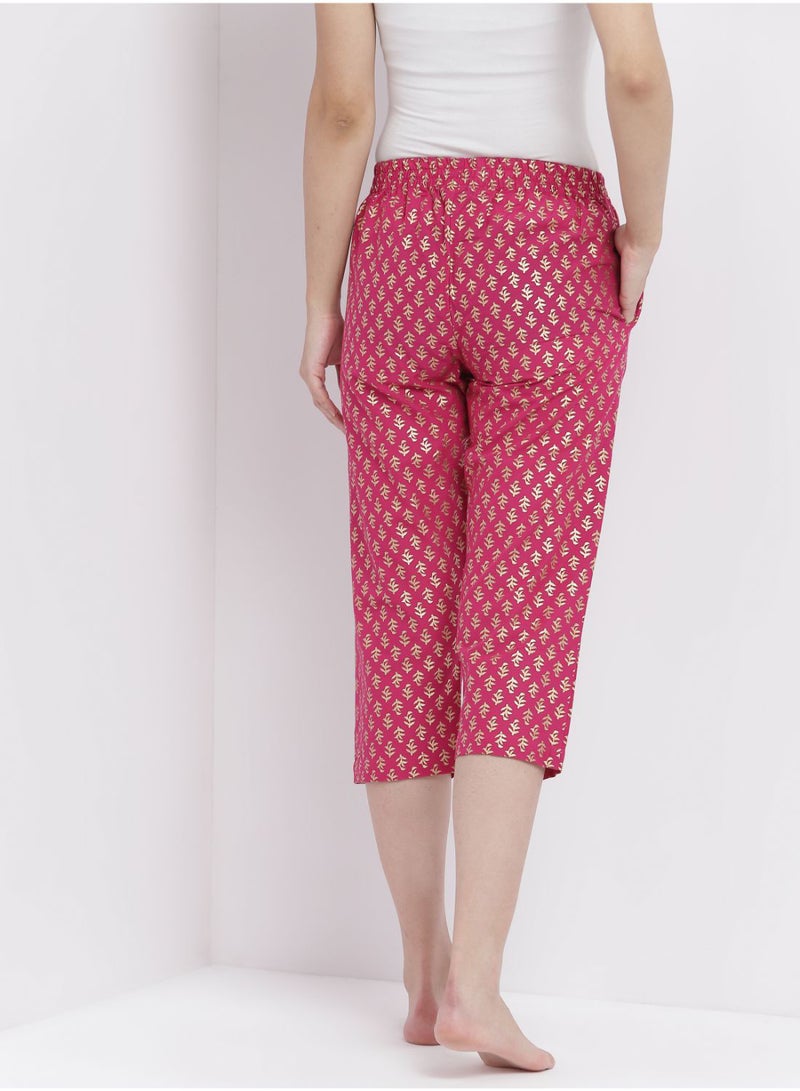 Aila Casual Comfortable Relaxed Fit Three Quarter Pyjama Pants With Matching Scrunchie Fuchsia  - Image 2