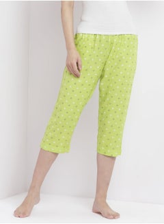 Casual Comfortable Relaxed Fit Three Quarter Pyjama Pants With Matching Scrunchie Lime
