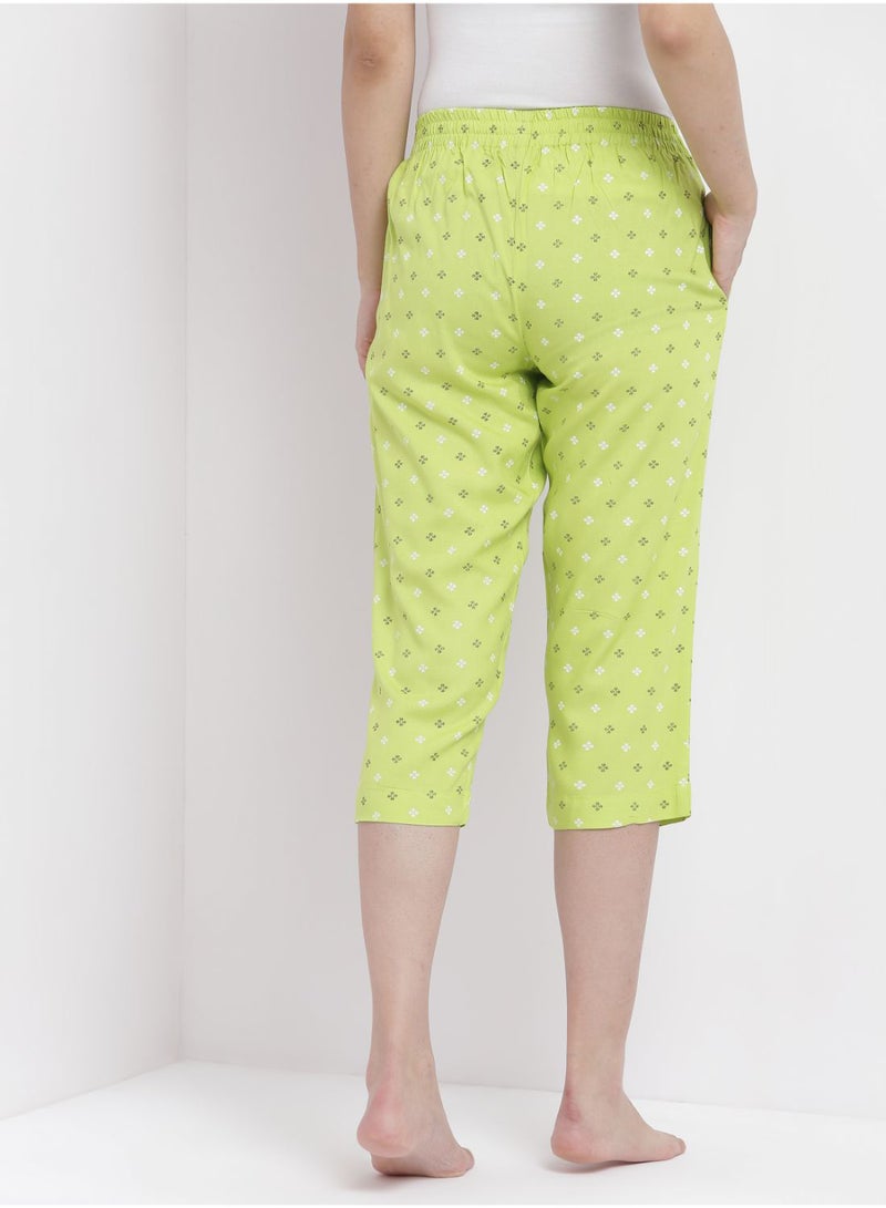 Aila - Casual Comfortable Relaxed Fit Three Quarter Pyjama Pants With Matching Scrunchie Lime - Image 1
