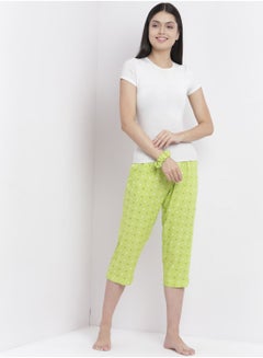 Aila Casual Comfortable Relaxed Fit Three Quarter Pyjama Pants With Matching Scrunchie Lime  - Image 3