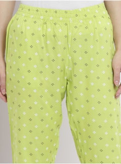 Aila Casual Comfortable Relaxed Fit Three Quarter Pyjama Pants With Matching Scrunchie Lime  - Image 5