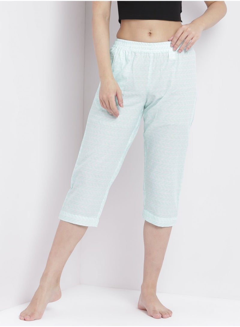 Aila Casual Comfortable Relaxed Fit Three Quarter Pyjama Pants With Matching Scrunchie Aqua  - Image 1