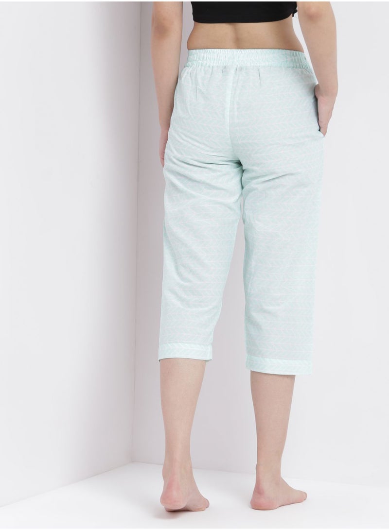 Aila Casual Comfortable Relaxed Fit Three Quarter Pyjama Pants With Matching Scrunchie Aqua  - Image 2
