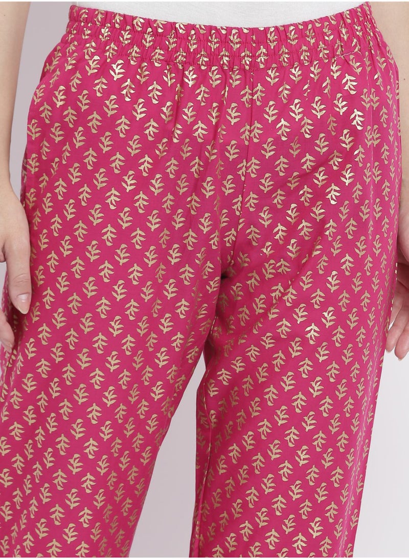 Aila Casual Comfortable Relaxed Fit Three Quarter Pyjama Pants With Matching Scrunchie Fuchsia  - Image 5