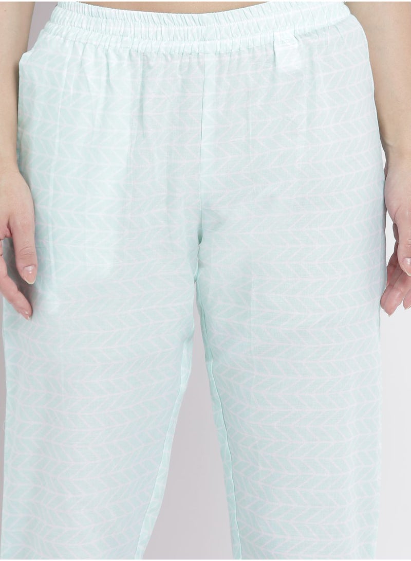 Aila Casual Comfortable Relaxed Fit Three Quarter Pyjama Pants With Matching Scrunchie Aqua  - Image 5