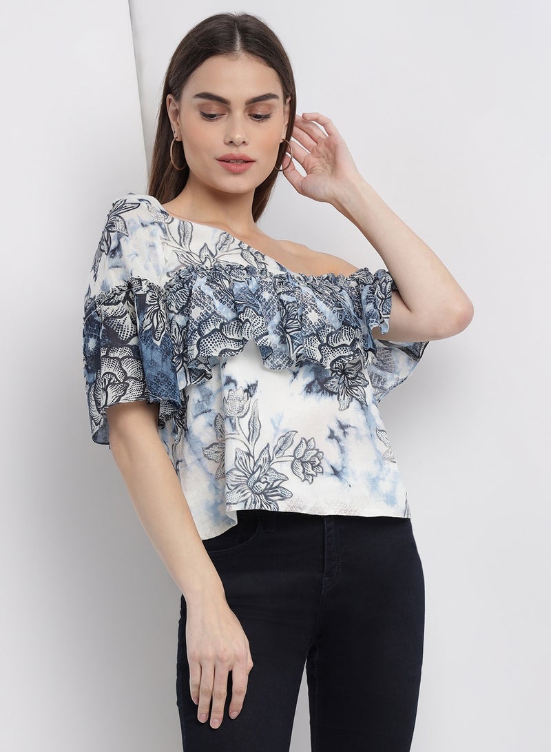 Aila Casual Stylish Off Shoulder Printed Blouse white multicolor - Image 2