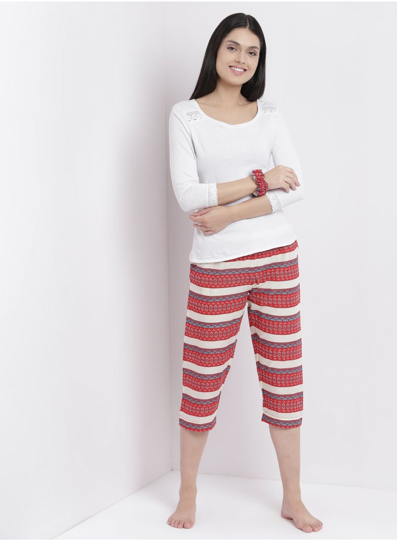 Aila Casual Comfortable Relaxed Fit Three Quarter Pyjama Pants With Matching Scrunchie Fuchsia  - Image 3