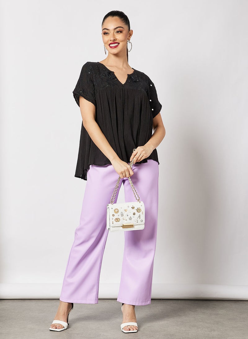 Aila Casual Stylish V Neck Flared Sleeves Blouse Black  - Image 4