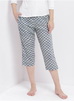 Casual Comfortable Relaxed Fit Three Quarter Pyjama Pants With Matching Scrunchie Blue