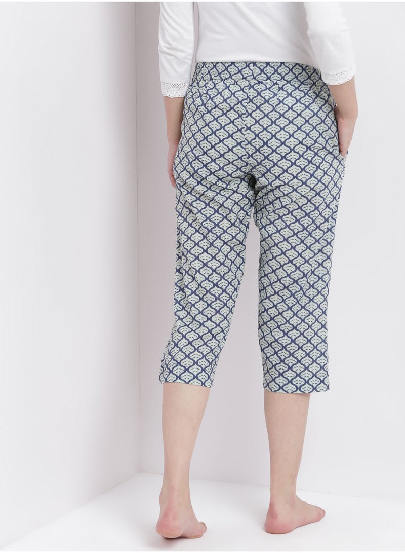 Aila - Casual Comfortable Relaxed Fit Three Quarter Pyjama Pants With Matching Scrunchie Blue - Image 1