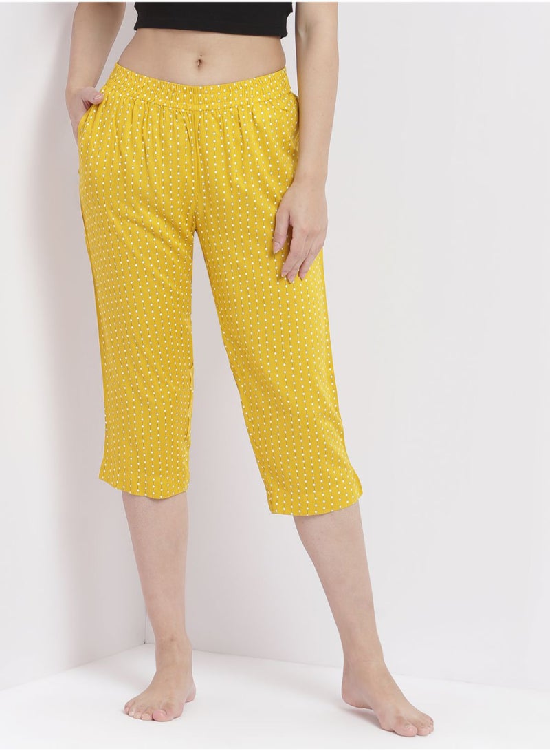 Aila Casual Comfortable Relaxed Fit Three Quarter Pyjama Pants With Matching Scrunchie Mustard  - Image 1