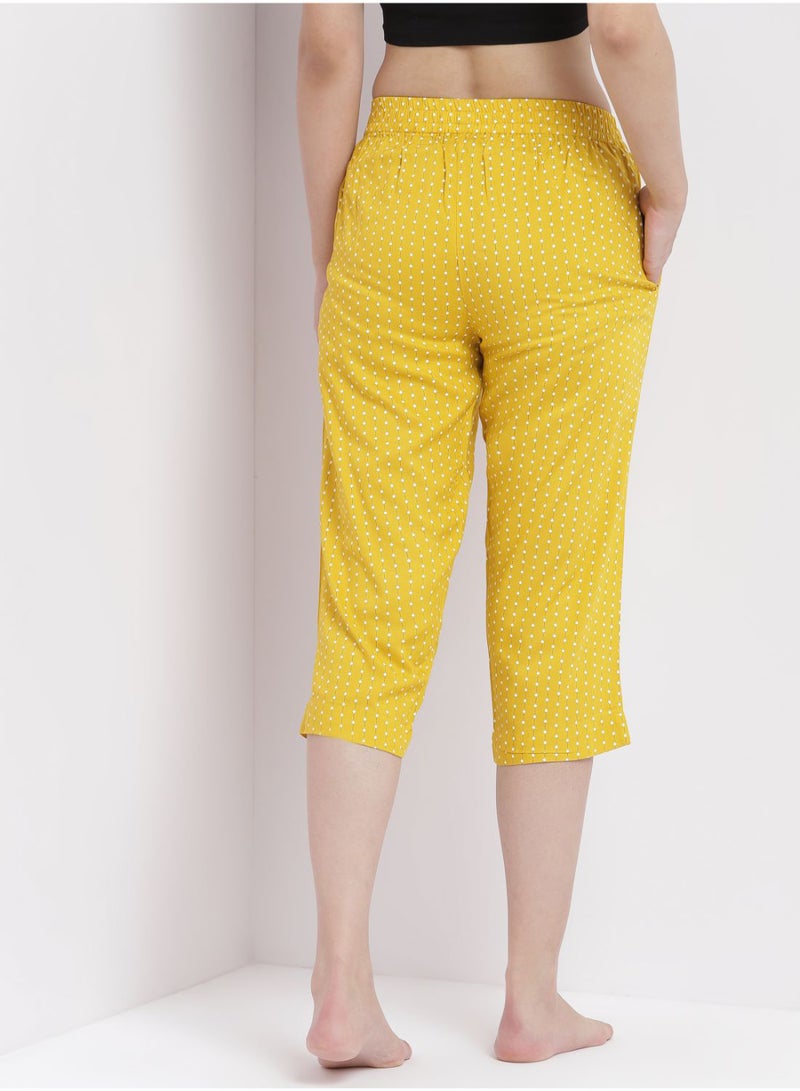 Aila Casual Comfortable Relaxed Fit Three Quarter Pyjama Pants With Matching Scrunchie Mustard  - Image 2