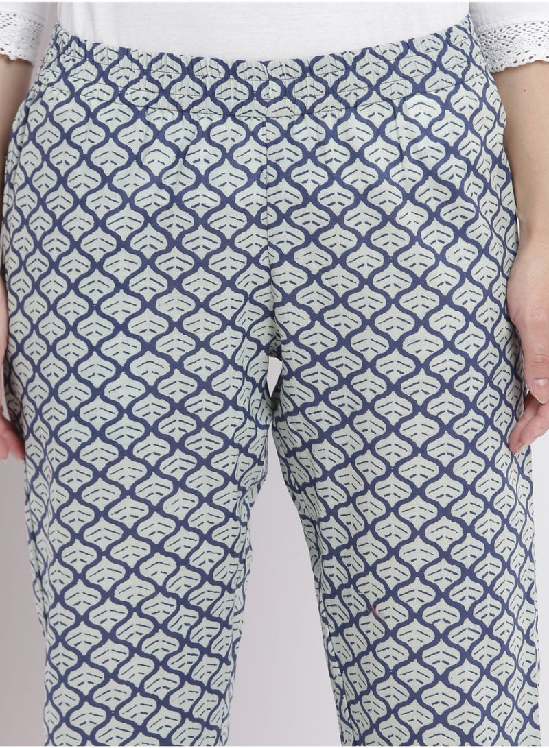 Aila - Casual Comfortable Relaxed Fit Three Quarter Pyjama Pants With Matching Scrunchie Blue - Image 1
