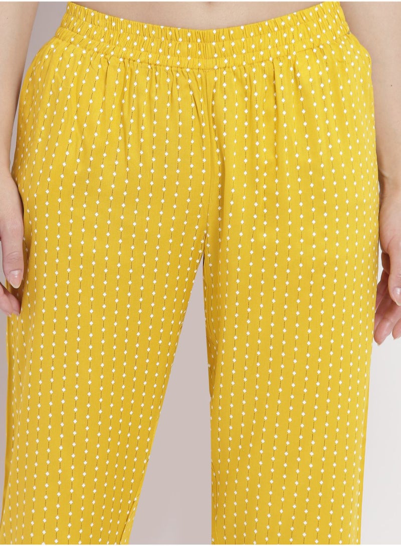 Aila Casual Comfortable Relaxed Fit Three Quarter Pyjama Pants With Matching Scrunchie Mustard  - Image 5