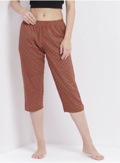 Casual Comfortable Relaxed Fit Three Quarter Pyjama Pants With Matching Scrunchie Red