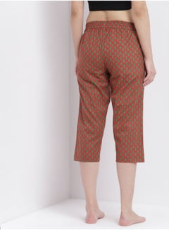 Aila Casual Comfortable Relaxed Fit Three Quarter Pyjama Pants With Matching Scrunchie Red  - Image 2