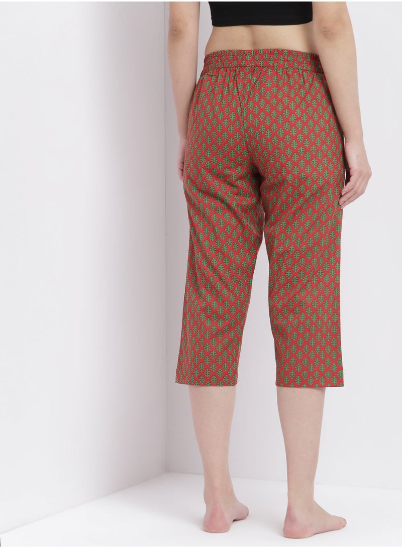 Aila - Casual Comfortable Relaxed Fit Three Quarter Pyjama Pants With Matching Scrunchie Red - Image 1