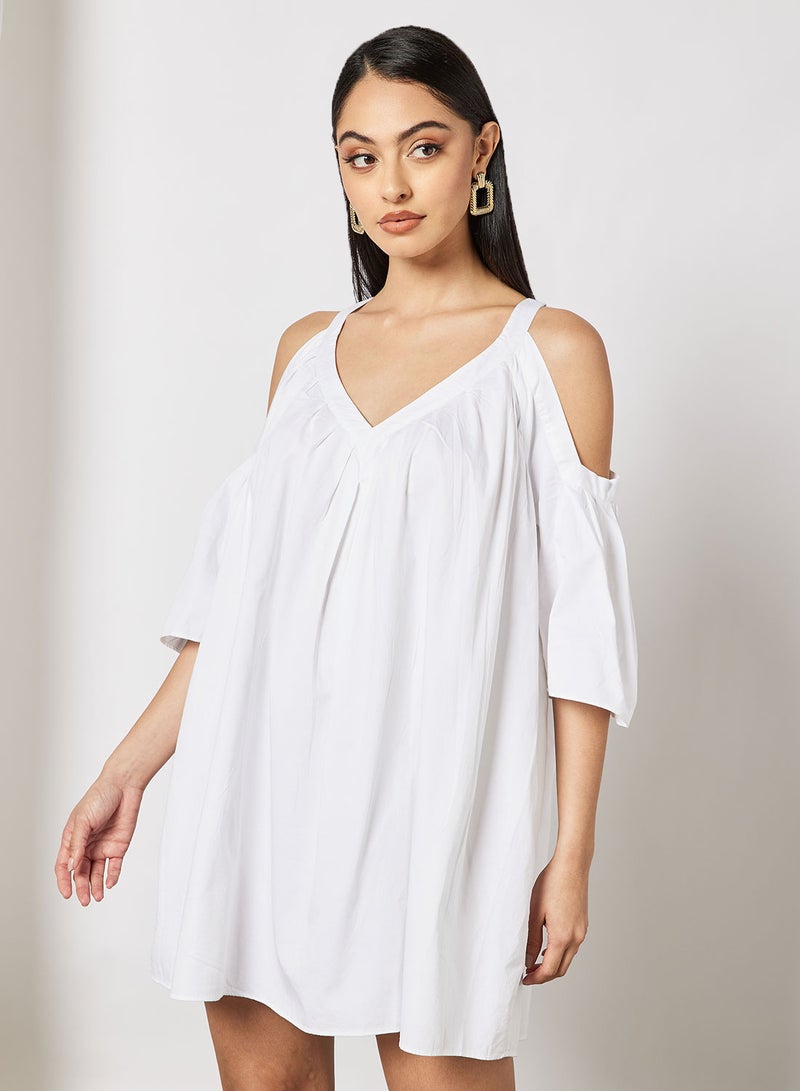 Aila Mini A Line Dress Cut Out Sleeves White  - Image 1