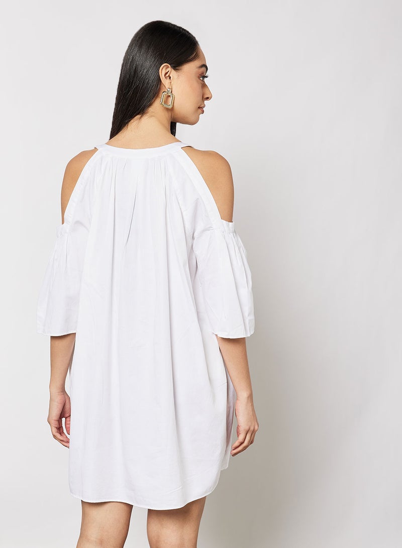 Aila Mini A Line Dress Cut Out Sleeves White  - Image 2