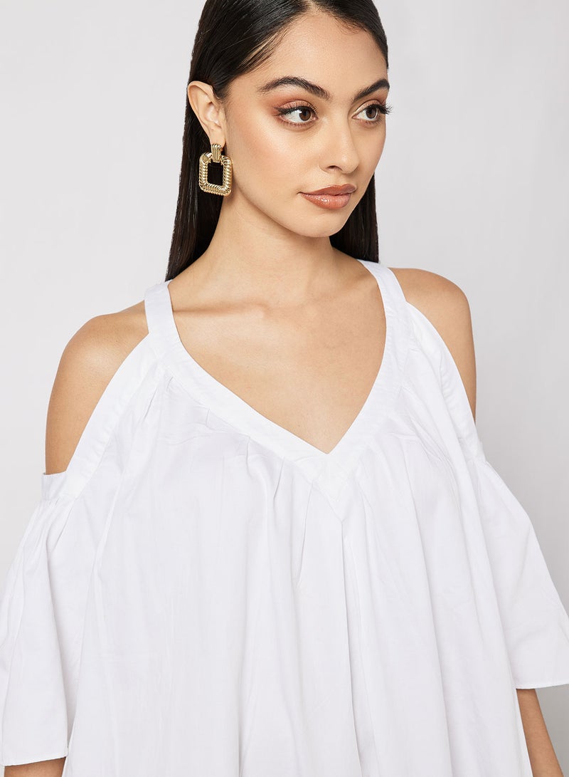 Aila Mini A Line Dress Cut Out Sleeves White  - Image 3