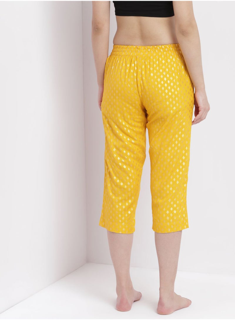 Casual Comfortable Relaxed Fit Three Quarter Pyjama Pants With Matching Scrunchie Mustard - v1649661416/N50219469V_2