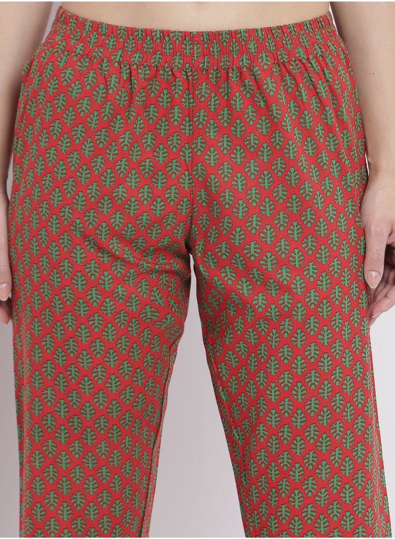 Aila - Casual Comfortable Relaxed Fit Three Quarter Pyjama Pants With Matching Scrunchie Red - Image 1